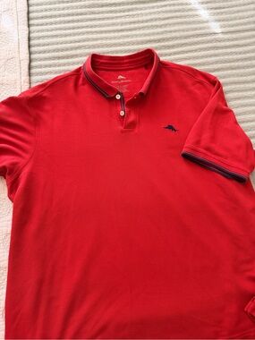 Tommy Bahama Red Polo with Navy Contrast Trim